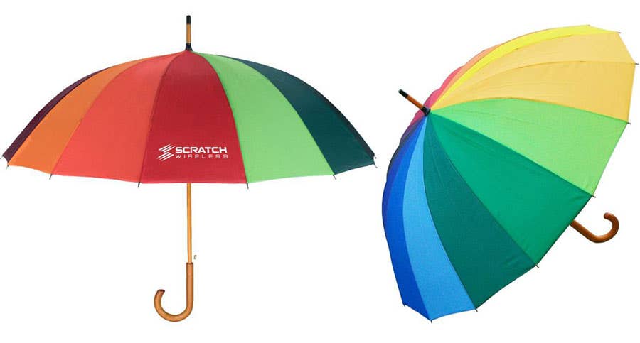 Custom Rainbow Umbrella With Wooden Handle