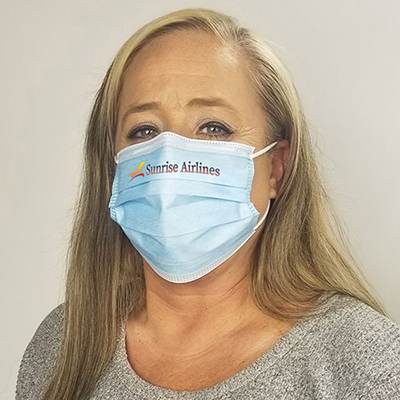 a woman wearing a custom face mask