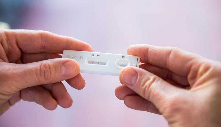 Close up woman hands holding rapid covid-19 test