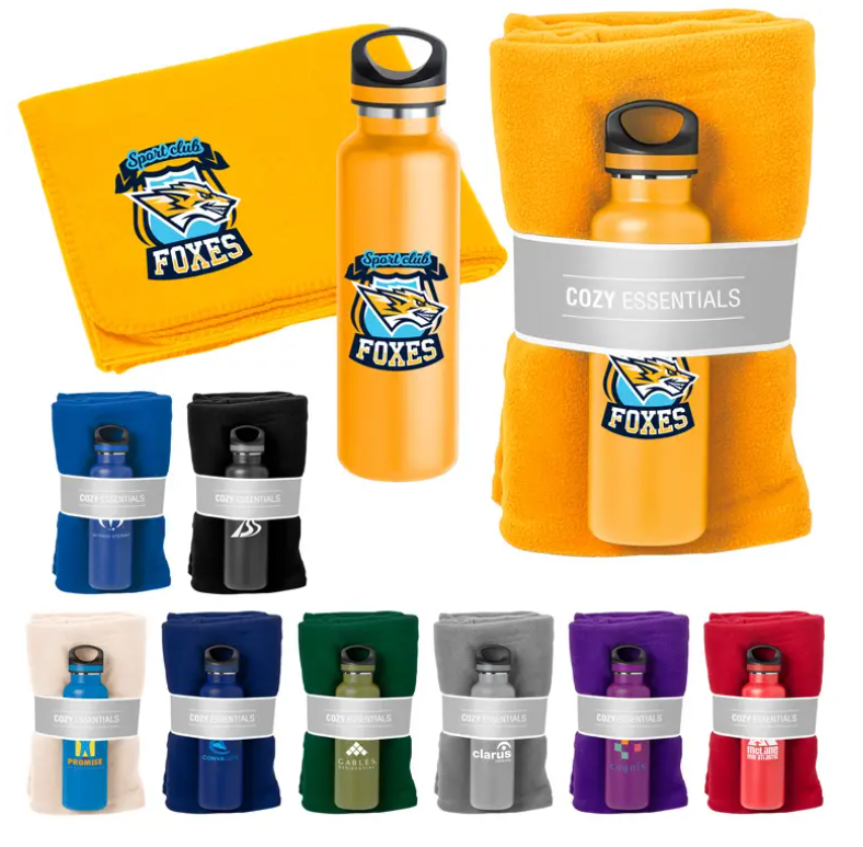 Custom Basecamp Blanket & Water Bottle Gift Set