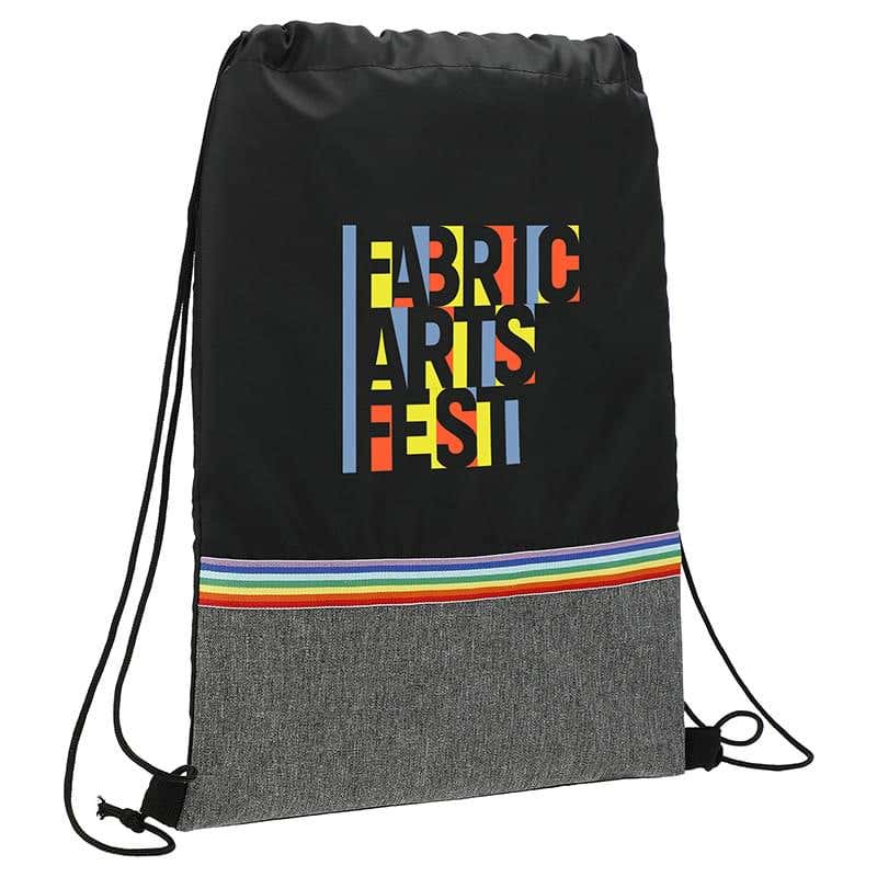 RPET Polyester Rainbow Drawstring Bag - 16 1/2" x 13"