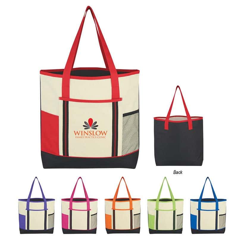 Polyester Tote Bag with Mesh Pocket - 17" x 14 ½" x 3 ½"