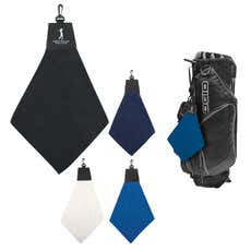 Tri-Fold Golf Towel with Leatherette Top and Clip - 23" x 23 ¾"