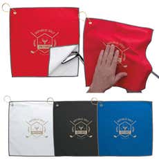 Double Layer Golf Towel with Corner Clip - 11 7/8" x 11 7/8"