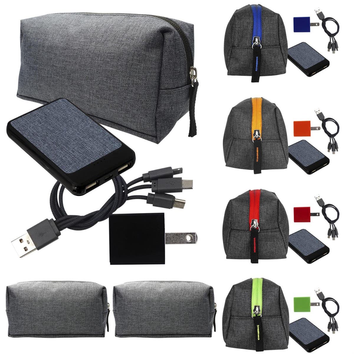 Two-Tone Travel Pouch Tech Charging Kit - 3 pc