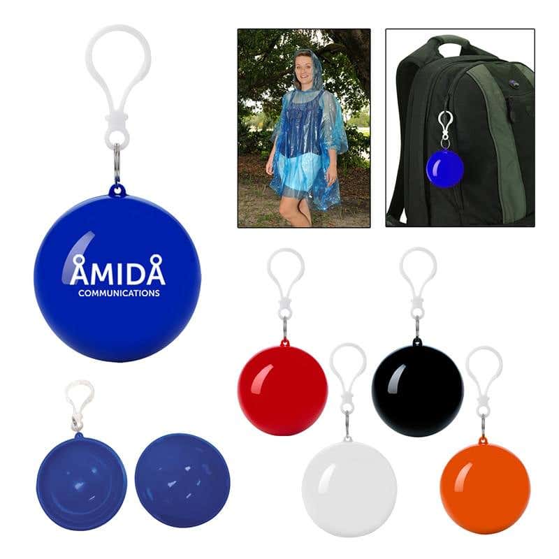 Disposable Poncho in Ball Key Chain