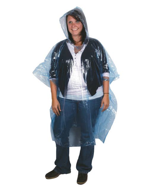 Compact Plastic Disposable Rain Poncho in Pouch